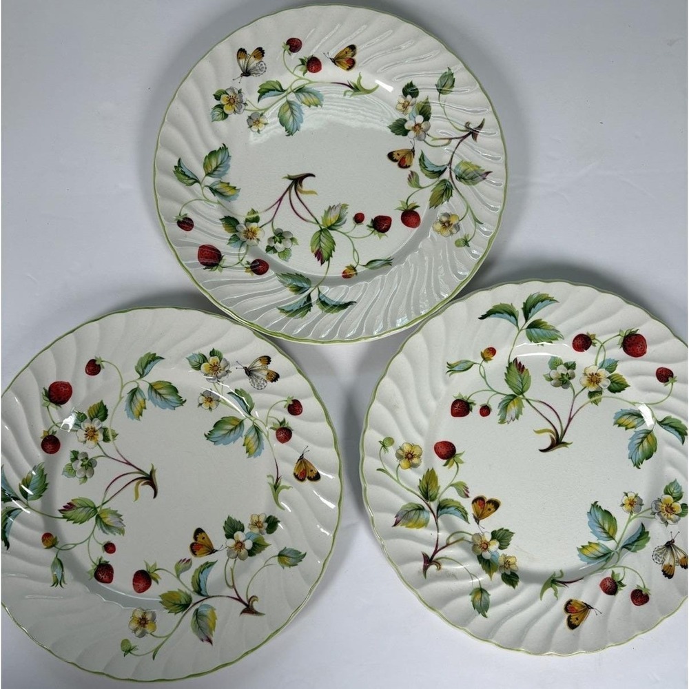 Vintage Old Foley Strawberry Plates Set 3 James Kent England 8" Butterfly Floral